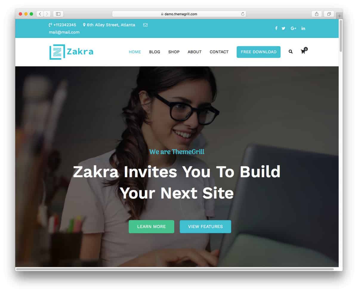 The Zakra WordPress theme's demo.